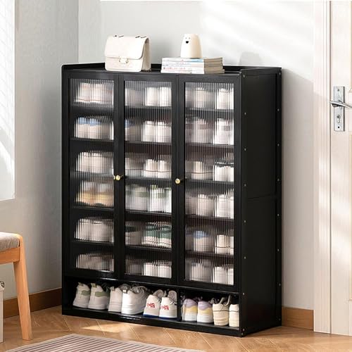 YYRHD-CZ Rattan-Schuhschrank, 8-lagiges Schuhregal Aus Holz Mit Großer Kapazität, Eingangsschrank, Geeignet for Schmale Flure, Wohnzimmer, Schlafzimmer(Black,B90x32x107cm(8F)) von YYRHD-CZ