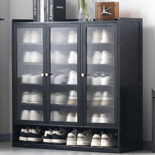YYRHD-CZ Rattan-Schuhschrank, 8-lagiges Schuhregal Aus Holz Mit Großer Kapazität, Eingangsschrank, Geeignet for Schmale Flure, Wohnzimmer, Schlafzimmer(Black,B90x32x93cm(7F)) von YYRHD-CZ