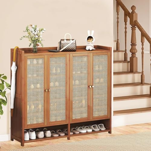 YYRHD-CZ Rattan-Schuhschrank, 8-lagiges Schuhregal Aus Holz Mit Großer Kapazität, Eingangsschrank, Geeignet for Schmale Flure, Wohnzimmer, Schlafzimmer(Brown,A120x32x107cm(8F)) von YYRHD-CZ