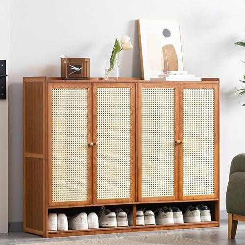 YYRHD-CZ Rattan-Schuhschrank, 8-lagiges Schuhregal Aus Holz Mit Großer Kapazität, Eingangsschrank, Geeignet for Schmale Flure, Wohnzimmer, Schlafzimmer(Brown,A120x32x93cm(7F)) von YYRHD-CZ