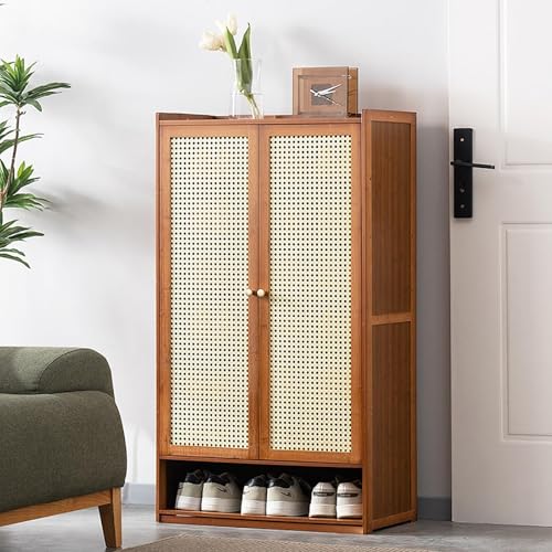 YYRHD-CZ Rattan-Schuhschrank, 8-lagiges Schuhregal Aus Holz Mit Großer Kapazität, Eingangsschrank, Geeignet for Schmale Flure, Wohnzimmer, Schlafzimmer(Brown,A60x32x107cm(8F)) von YYRHD-CZ
