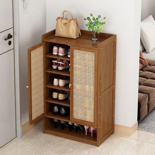 YYRHD-CZ Rattan-Schuhschrank, 8-lagiges Schuhregal Aus Holz Mit Großer Kapazität, Eingangsschrank, Geeignet for Schmale Flure, Wohnzimmer, Schlafzimmer(Brown,A60x32x93cm(7F)) von YYRHD-CZ