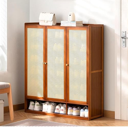 YYRHD-CZ Rattan-Schuhschrank, 8-lagiges Schuhregal Aus Holz Mit Großer Kapazität, Eingangsschrank, Geeignet for Schmale Flure, Wohnzimmer, Schlafzimmer(Brown,A90x32x107cm(8F)) von YYRHD-CZ