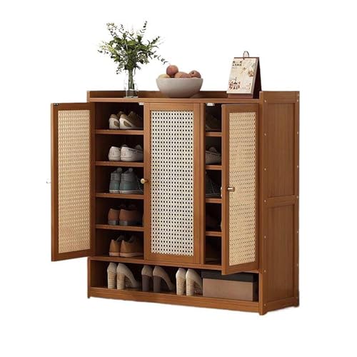 YYRHD-CZ Rattan-Schuhschrank, 8-lagiges Schuhregal Aus Holz Mit Großer Kapazität, Eingangsschrank, Geeignet for Schmale Flure, Wohnzimmer, Schlafzimmer(Brown,A90x32x93cm(7F)) von YYRHD-CZ