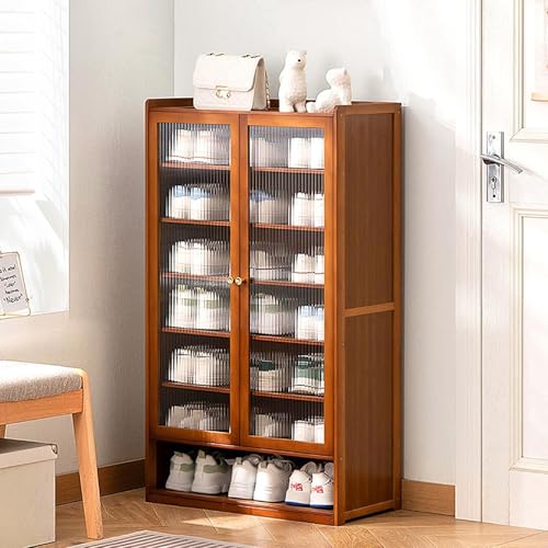 YYRHD-CZ Rattan-Schuhschrank, 8-lagiges Schuhregal Aus Holz Mit Großer Kapazität, Eingangsschrank, Geeignet for Schmale Flure, Wohnzimmer, Schlafzimmer(Brown,B60x32x107cm(8F)) von YYRHD-CZ