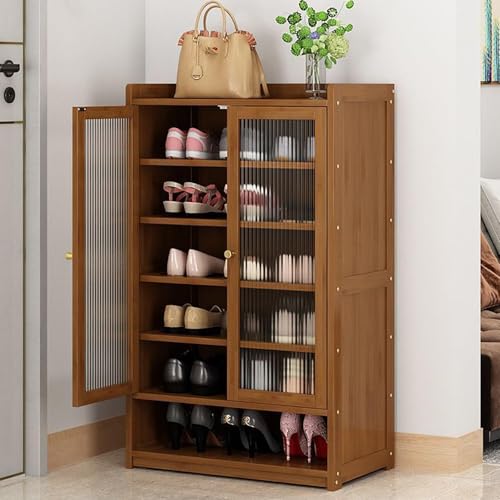 YYRHD-CZ Rattan-Schuhschrank, 8-lagiges Schuhregal Aus Holz Mit Großer Kapazität, Eingangsschrank, Geeignet for Schmale Flure, Wohnzimmer, Schlafzimmer(Brown,B60x32x93cm(7F)) von YYRHD-CZ