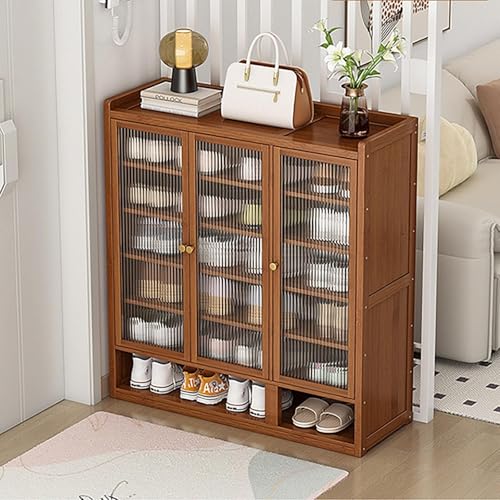 YYRHD-CZ Rattan-Schuhschrank, 8-lagiges Schuhregal Aus Holz Mit Großer Kapazität, Eingangsschrank, Geeignet for Schmale Flure, Wohnzimmer, Schlafzimmer(Brown,B90x32x93cm(7F)) von YYRHD-CZ