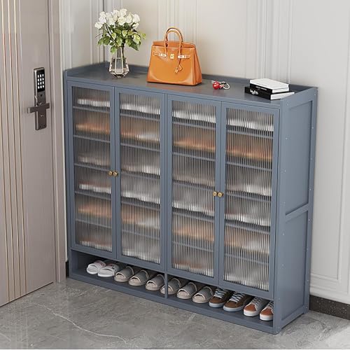 YYRHD-CZ Rattan-Schuhschrank, 8-lagiges Schuhregal Aus Holz Mit Großer Kapazität, Eingangsschrank, Geeignet for Schmale Flure, Wohnzimmer, Schlafzimmer(Grey,B120x32x107cm(8F)) von YYRHD-CZ