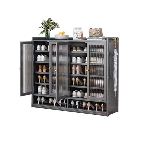 YYRHD-CZ Rattan-Schuhschrank, 8-lagiges Schuhregal Aus Holz Mit Großer Kapazität, Eingangsschrank, Geeignet for Schmale Flure, Wohnzimmer, Schlafzimmer(Grey,B120x32x93cm(7F)) von YYRHD-CZ