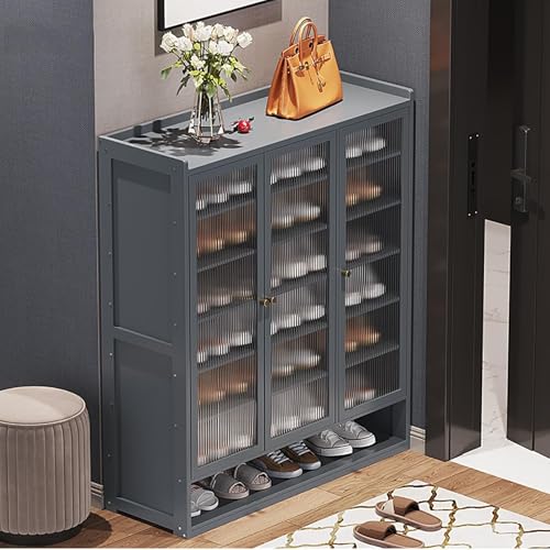 YYRHD-CZ Rattan-Schuhschrank, 8-lagiges Schuhregal Aus Holz Mit Großer Kapazität, Eingangsschrank, Geeignet for Schmale Flure, Wohnzimmer, Schlafzimmer(Grey,B90x32x107cm(8F)) von YYRHD-CZ