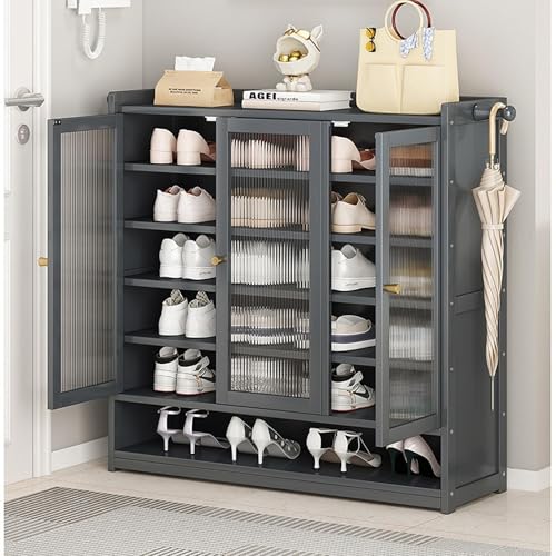 YYRHD-CZ Rattan-Schuhschrank, 8-lagiges Schuhregal Aus Holz Mit Großer Kapazität, Eingangsschrank, Geeignet for Schmale Flure, Wohnzimmer, Schlafzimmer(Grey,B90x32x93cm(7F)) von YYRHD-CZ