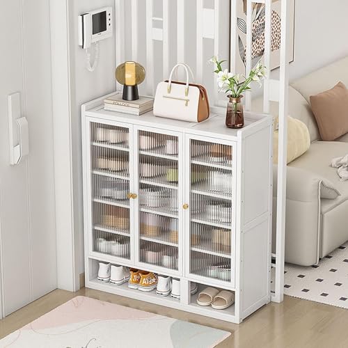 YYRHD-CZ Rattan-Schuhschrank, 8-lagiges Schuhregal Aus Holz Mit Großer Kapazität, Eingangsschrank, Geeignet for Schmale Flure, Wohnzimmer, Schlafzimmer(White,B90x32x93cm(7F)) von YYRHD-CZ