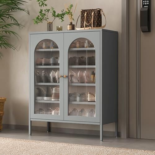 YYRHD-CZ Schuhschrank, Schuhregal Mit Großer Kapazität, Lagerschrank Mit Herausnehmbaren Regalen, Geeignet for Wohnzimmer, Eingang(Grey,102x90cm/40.2x35.4in) von YYRHD-CZ