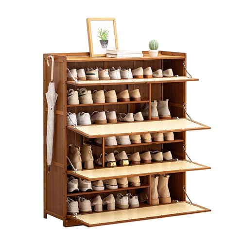 YYRHD-CZ Schuhschrank Aus Bambus Mit Klapptür Unten, Verstecktes Schuhregal Mit Großer Kapazität, Kompaktes Design, Mit Haken, Geeignet for Flure Und Wohnzimmer(100x33x115cm) von YYRHD-CZ
