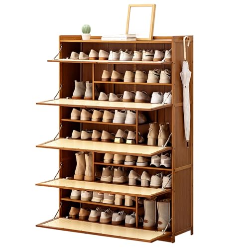 YYRHD-CZ Schuhschrank Aus Bambus Mit Klapptür Unten, Verstecktes Schuhregal Mit Großer Kapazität, Kompaktes Design, Mit Haken, Geeignet for Flure Und Wohnzimmer(100x33x145cm) von YYRHD-CZ
