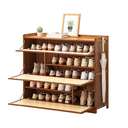 YYRHD-CZ Schuhschrank Aus Bambus Mit Klapptür Unten, Verstecktes Schuhregal Mit Großer Kapazität, Kompaktes Design, Mit Haken, Geeignet for Flure Und Wohnzimmer(100x33x85cm) von YYRHD-CZ