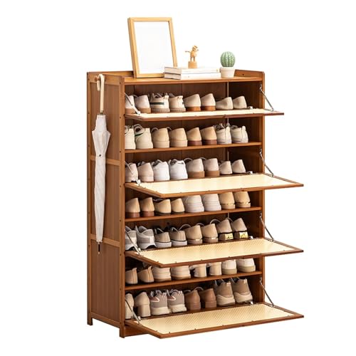 YYRHD-CZ Schuhschrank Aus Bambus Mit Klapptür Unten, Verstecktes Schuhregal Mit Großer Kapazität, Kompaktes Design, Mit Haken, Geeignet for Flure Und Wohnzimmer(80x33x115cm) von YYRHD-CZ