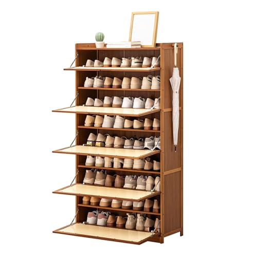 YYRHD-CZ Schuhschrank Aus Bambus Mit Klapptür Unten, Verstecktes Schuhregal Mit Großer Kapazität, Kompaktes Design, Mit Haken, Geeignet for Flure Und Wohnzimmer(80x33x145cm) von YYRHD-CZ