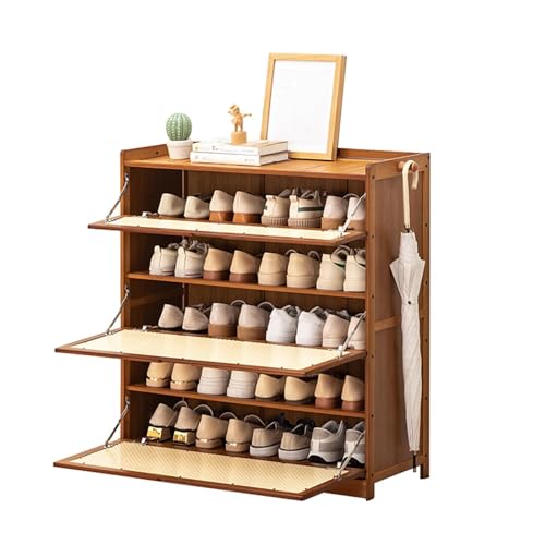 YYRHD-CZ Schuhschrank Aus Bambus Mit Klapptür Unten, Verstecktes Schuhregal Mit Großer Kapazität, Kompaktes Design, Mit Haken, Geeignet for Flure Und Wohnzimmer(80x33x85cm) von YYRHD-CZ