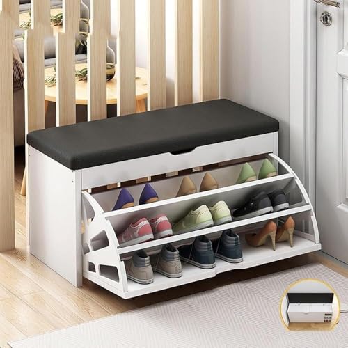 YYRHD-CZ Versteckter Schuhschrank Mit Kissen, Schuhregal Mit Klappschublade, Aufbewahrungsbank, Platzsparend, Geeignet for Türeingang, Wohnzimmer(White,Drawer 100 * 30 * 51cm) von YYRHD-CZ