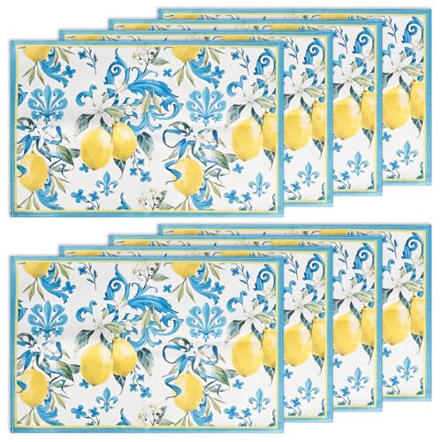 8 Stück Esstisch Zitronen Tischsets, 30x45cm Leinen Tischsets, Tischset Waschbar Platzdeckchen Mode Zitrone Tropische Früchte Platzset Sommer Platzsets für Zuhause Restaurant Speisetisch Urlaub Party von YYTECH
