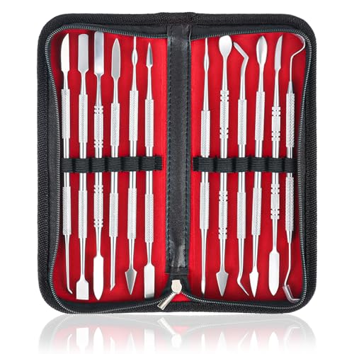 YYTECH 12 Stück Edelstahl Wachsschnitzer, Doppelköpfiges Wachs Schnitzwerkzeug Set, Edelstahl Ton Wachs Schnitzwerkzeug, Modellierwerkzeug, Dabbing Tool, Ton Modellierwerkzeug Modelierwerkzeugset von YYTECH
