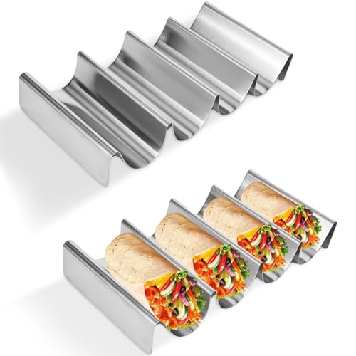 YYTECH 2 Stück Taco Halter, Edelstahl Hotdog Halter, Taco Ständer, Gewelltes Taco-Tablett Hält Familien Partys Picknick Taco Rack für Halten Tacos,Hot Dogs,Sandwiches und Pfannkuchen, Silbrig YYTECH 2 Stück Taco Halter, Edelstahl Hotdog Halter, Taco Ständer, Gewelltes Taco-Tablett Hält Familien Partys Picknick Taco Rack für Halten Tacos,Hot Dogs,Sandwiches und Pfannkuchen, Silbrig von YYTECH
