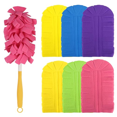 YYTECH 6 Stück Staubmagnet Nachfüllpack für Swiffer mit 1 Griff, Wiederverwendbar für Swiffer Staubmagnet Staubwedel Waschbar Staubwedel für Swiffer Duster Tücher, Staub und Schmutz in Haushalten von YYTECH