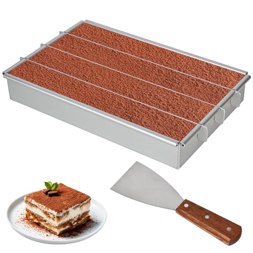 YYTECH Backrahmen Rechteckig Verstellbar, Rechteckige Kuchenform, Antihaftbeschichtete Backform Rechteckig, Aus Aluminiumlegierung mit 2 Pfannenwender Kuchenform Eckig (Vier Rechtecke) von YYTECH