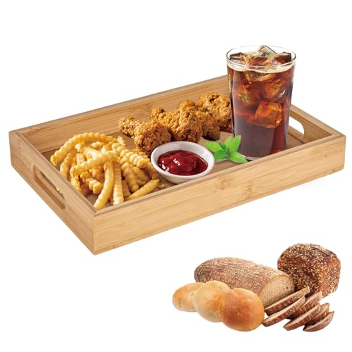 YYTECH Bambus Serviertablett mit Griffen,Holz Tablett Küchentablett Servierplatte Rechteckig Küchentablett Servierplatte für Frühstück, Tee, Couchtisch,Küchen Deko Bett(30 x 20 x 4 cm) von YYTECH