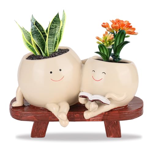 YYTECH Blumentopf mit Smiley Groß Schaukel Gesicht Pflanztopf Lustige Blumentöpfe für Drinnen Schaukel Blumentopf mit Ablaufloch 2 Töpfe mit Sukkulenten Züchten von YYTECH