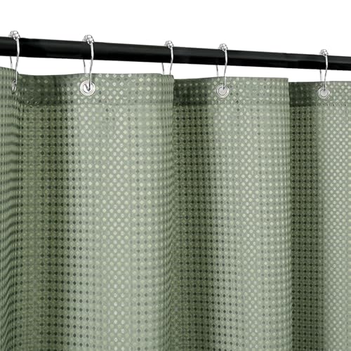 YYTECH Duschvorhang 180 x 200 cm, Waffel Duschvorhang, Waschbar Textil Polyester Stoff Bad Vorhang, mit 12 Metall Duschvorhangringe, Schimmel Bad Vorhang Set Wasserdicht Badewanne Vorhang von YYTECH