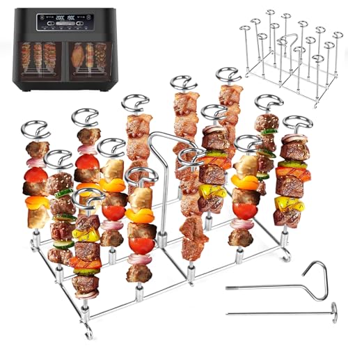 YYTECH Edelstahl Spießen Rack Heißluftfritteuse Spieße Grillrost für Ninja Foodi AF300EU AF400EU-Serie, Vertikaler Spieß Rack Set - Dehydrate Rack & Gestell mit Spieße von YYTECH