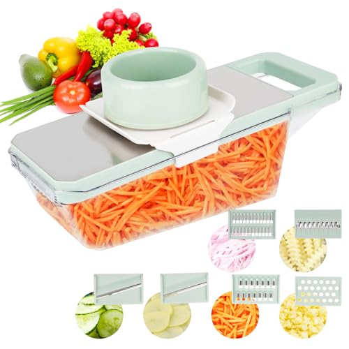 YYTECH Gemüsehobel Edelstahl, 7 in 1 Multifunktional Panel Gemüsehobel, Gurkenhobel, Dünne Scheiben, Zwiebelschneider, Gemüseschneider, Vegetable Chopper Dicer mit Abflusskorb und 6 Klingen von YYTECH