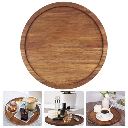 YYTECH Holzteller Serviertablett Groß Rund Servierbrett 30cm aus Akazienholz Dekotablett Serviertablett Holz Servierplatte für Getränke, Kaffee, Schlüsseln, Schmuck, Kosmetika von YYTECH
