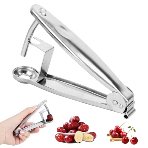 YYTECH Kirschenentkerner, Kirschkernentsteiner für küchenfertig entsteinte Früchte Edelstahl Entkerner Kirschen Entsteiner Hand Kirschkernentferner für Obst,Kirsche Obstbeere (Silber) von YYTECH