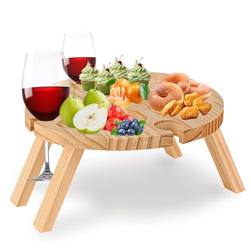 YYTECH Klappbare Weintisch Picknicktisch Tragbar Holz Weintisch Campingtische Mit Glashalter für Garten Camping Picknick Strand YYTECH Klappbare Weintisch Picknicktisch Tragbar Holz Weintisch Campingtische Mit Glashalter für Garten Camping Picknick Strand von YYTECH