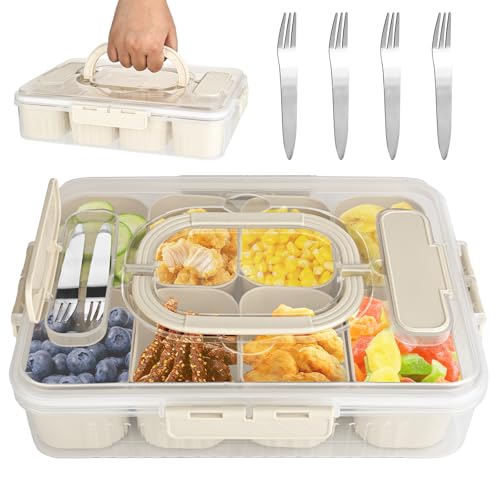 YYTECH Snackbox mit Fächern, Snackschale mit Deckel + 4 Gabeln Tragbar Snackteller mit 8 fächern Snackboxen Herausnehmbare Fächer für Picknick Süßigkeiten Obst Keksen Dessert Gemüse YYTECH Snackbox mit Fächern, Snackschale mit Deckel + 4 Gabeln Tragbar Snackteller mit 8 fächern Snackboxen Herausnehmbare Fächer für Picknick Süßigkeiten Obst Keksen Dessert Gemüse von YYTECH