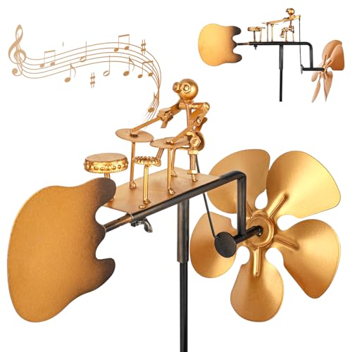 YYTECH Trommler-Windmühle, handgefertigte Metall-Schlagzeuger-Musik-Windmühle, Windspiel Metall, Schlagzeuger Windspiel Skulptur, WindmüHlen Garten FüR Balkon,Terrasse & Gartendeko FüR DraußEn von YYTECH