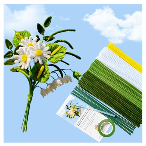 YYUENG TAK 200 Stück Pfeifenreiniger für Gerbera Daisy Blumen Set, Pfeifenputzer zum Basteln,mit Blumendraht, Klebeband, Anweisungen für Blumenstrauß DIY basteln,Pfeifenreiniger grün von YYUENG TAK
