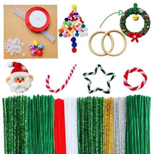 YYUENG TAK 200 Stück pfeifenputzer zum basteln, Pfeifenreiniger grün und pfeifenputzer glitzer, 6 farben Chenilledraht, Pfeifenreiniger grün und weiß für Weihnachtszierde Making von YYUENG TAK