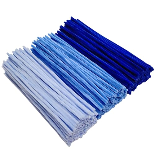 YYUENGTAK 300 Stück Blau Pfeifenputzer zum Basteln,Pfeifenreiniger basteln,3 Verschiedene Blau Chenilledraht 6 mm x 30 cm,Pipe Cleaner Basteln set für DIY Handwerksprojekte und Dekorieren von YYUENG TAK