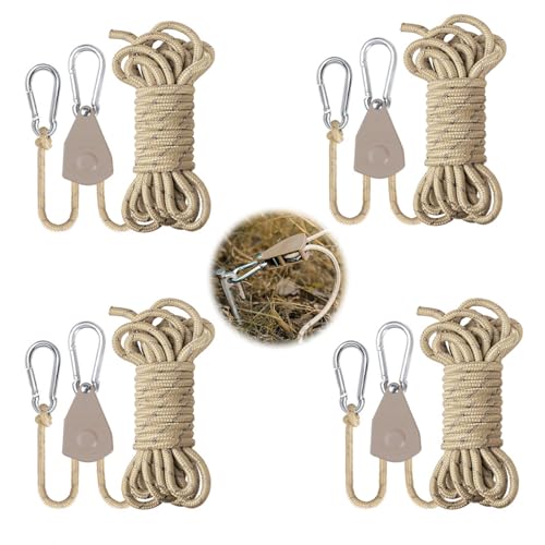 4 Stück Abspannseile mit Seilspanner, Seilratsche Mit Haken 4m, 4mm Verstellbarer Seil Ratsche, Reflektierende Abspannseile Seil für Sonnensegel Camping Freien (Khaki) von YYUEZHI