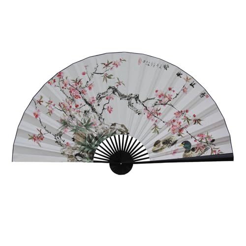 YYUINU Dekorativer Hängefächer, Pfirsichblüte und Entenmuster Großer Hängefächer,C-Height 70cm Unfolded Length 125cm von YYUINU