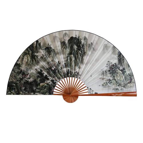 YYUINU Dekorativer Hängeventilator, Handgemalte Landschaftsmalerei Großer Hängeventilator, Geeignet für Wohnzimmer Arbeitszimmer Büro,B-Height 100cm unfolded length 179cm von YYUINU