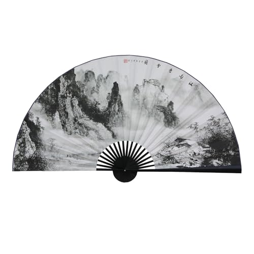 YYUINU Großer Hängender Fächer, Frühlingslandschaft Dekorativer Hängender Fächer, Chinesischer Stil Tintenmalerei Großer Klappbarer Fächer,C-Height 90cm Unfolded Length 160cm von YYUINU