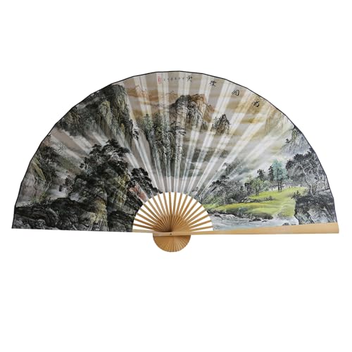 YYUINU Großer Hängender Fächer, Landschaftsmalerei, Dekorativer Hängender Fächer, Großer Klappbarer Fächer Im Chinesischen Stil,B-Height 70cm Unfolded Length 125cm von YYUINU