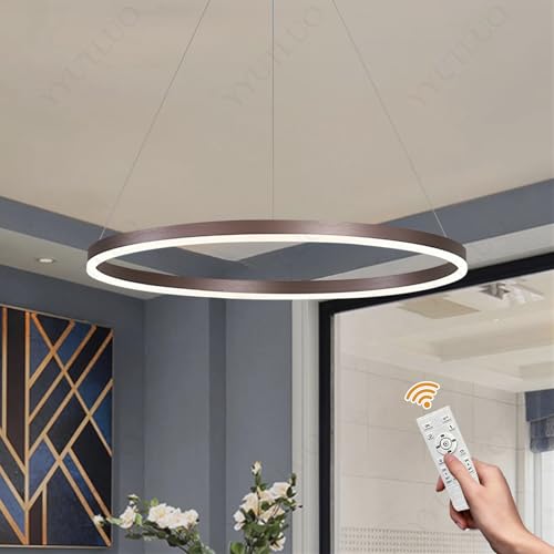 YYUTLUO Moderner DIY-Kreis-LED-Kronleuchter | 1 Braun Goldringe:40cm=23W | LED-Pendelleuchte aus Metall+Acryl |2,4 G Dimmbare Fernbedienung | Runde Decken-Hängelampe Wohnzimmer Schlafzimmer Esszimmer von YYUTLUO