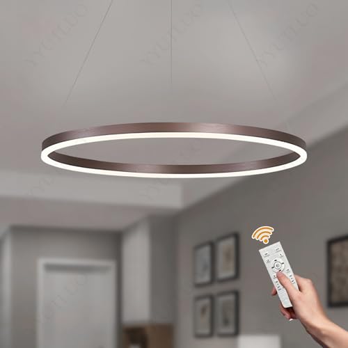 YYUTLUO Moderner DIY-Kreis-LED-Kronleuchter | 1 Braun Goldringe:60cm=29W | LED-Pendelleuchte aus Metall+Acryl |2,4 G Dimmbare Fernbedienung | Runde Decken-Hängelampe Wohnzimmer Schlafzimmer Esszimmer von YYUTLUO