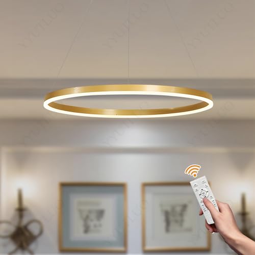 YYUTLUO Moderner DIY-Kreis-LED-Kronleuchter | 1 Golden Goldringe:40cm=23W | LED-Pendelleuchte aus Metall+Acryl |2,4 G Dimmbare Fernbedienung | Runde Decken-Hängelampe Wohnzimmer Schlafzimmer Esszimmer von YYUTLUO